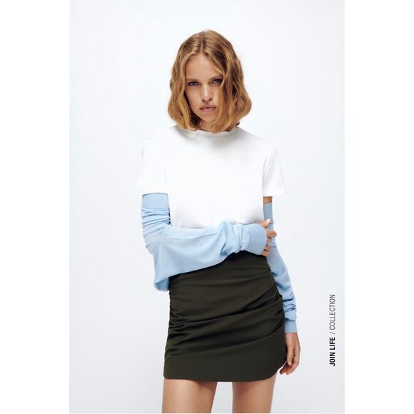 ZARA Pleated Mini Skirt Khaki M - Picture 1 of 15